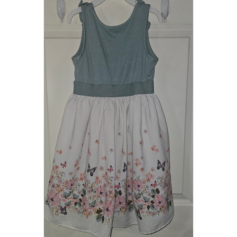 Max & Daisy Girls Sage Green Floral Butterfly Ruffle Dress Size 6X Easter Spring